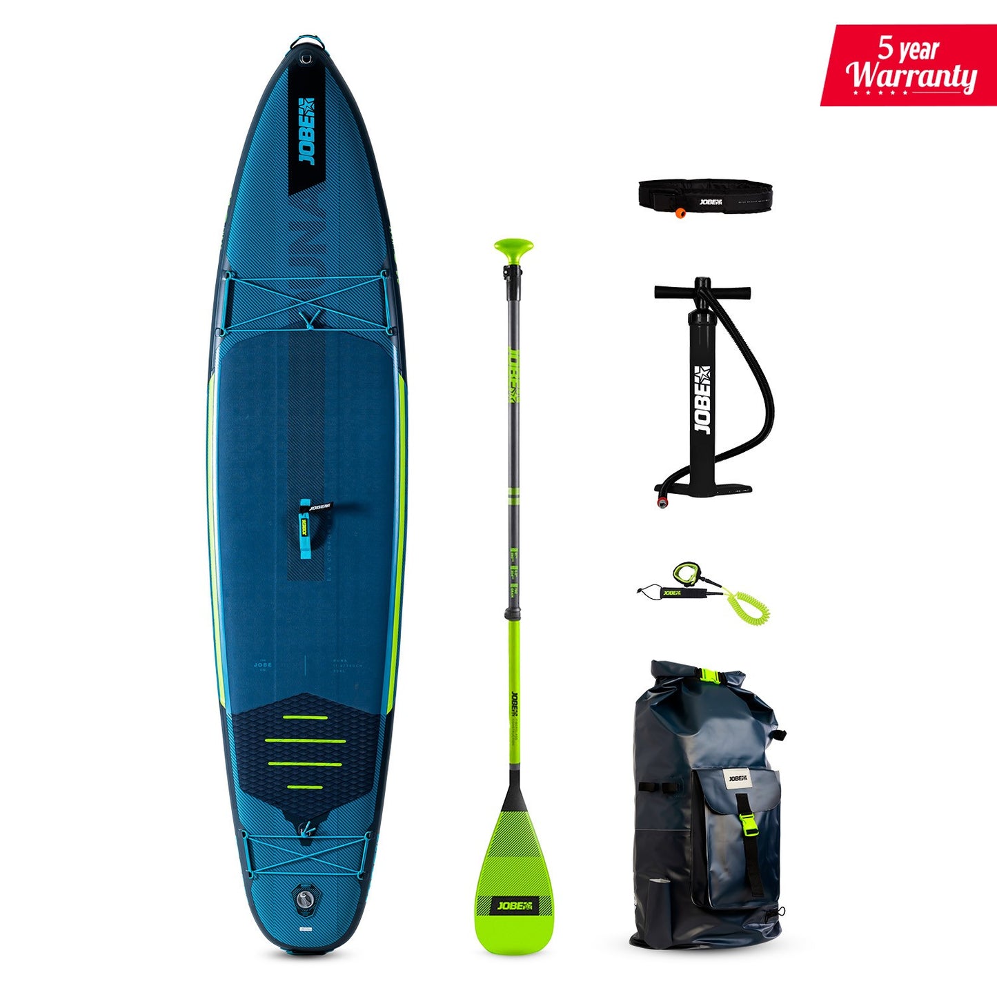 Jobe Aero Duna SUP Board 11.6 Package Steel Blue with Fiberglass Paddle Lime - SUP Packages