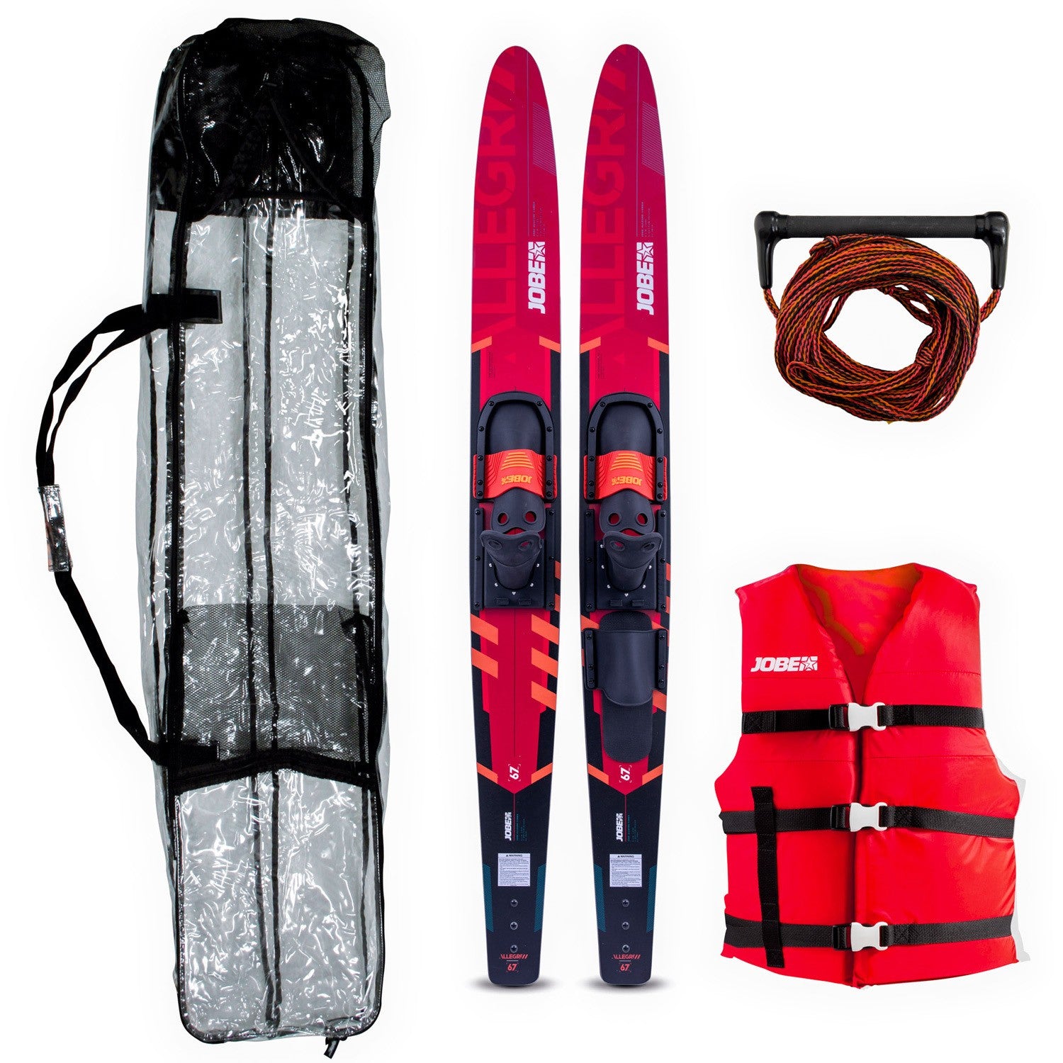 Jobe Allegre 67" Combo Waterskis Package Red - Combo Packages