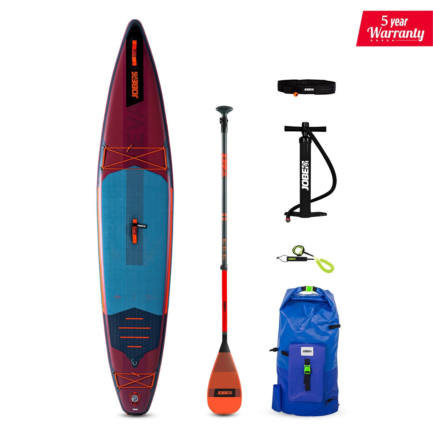 Jobe Aero Neva SUP Board 12.6 Package with Fiberglass paddle Orange - SUP Packages