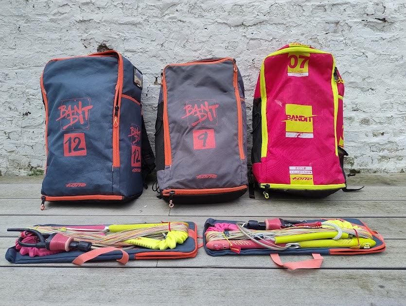 F-One Bandit 7m+9m+12m Kites with 2 bars USED