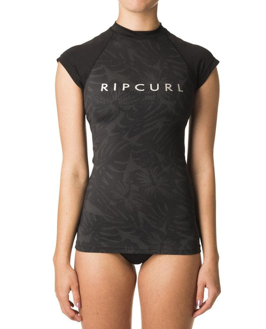 Rip Curl Tropic Glitch Cap-Sl Rashtee Wly7Gw Uv Black - 10 Medium - S/S Vests